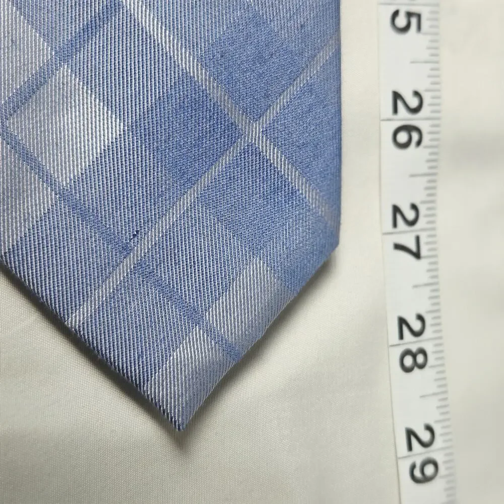 Calvin Klein Tie Mens One Size Blue Silk Viscose Plaid Check Classic Business